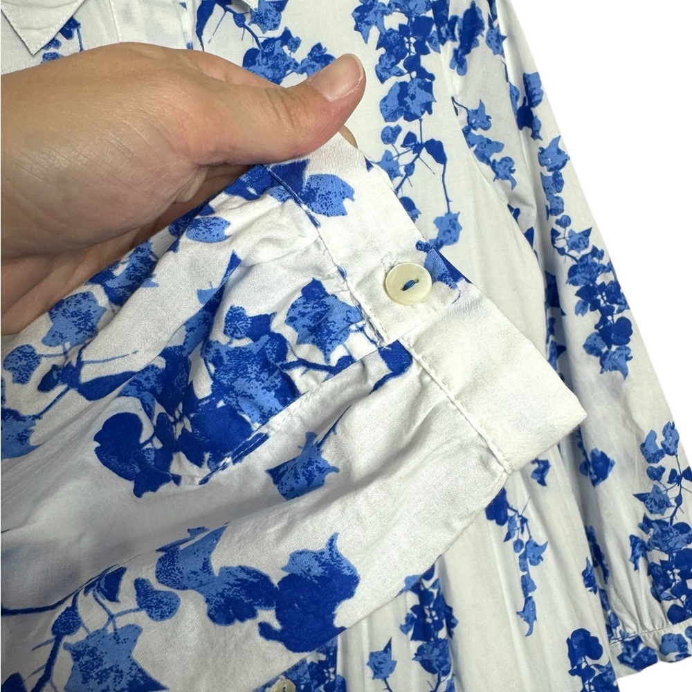 Ro’s Garden | Jinette Floral Cotton Tiered Maxi Shirtdress in Ines Blue Small - Picture 5 of 8